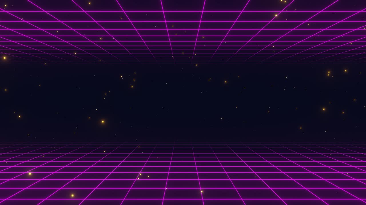 Retro wave sunset on the background of neon mountains landscape.