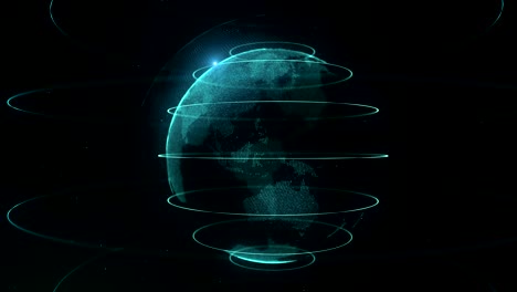 Abstract sphere. Connected white dots with azure blue lines and shallow depth of field. Blue sphere is looping slowly. 4K.