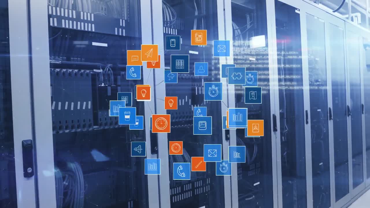 animación de la red global de iconos digitales