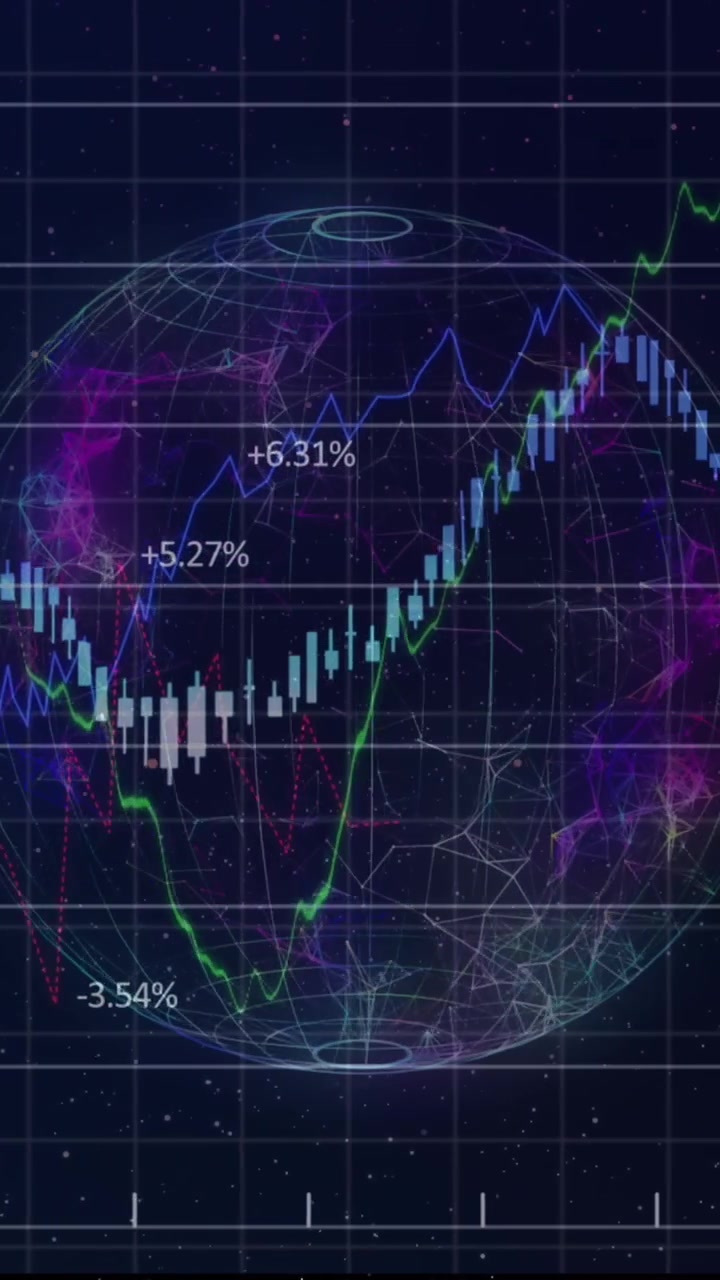 Animazione dell'elaborazione di dati finanziari su sfondo scuro
