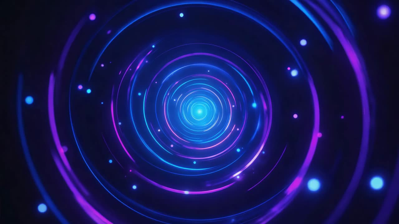Abstract Neon Light Tunnel with Spiraling Circles