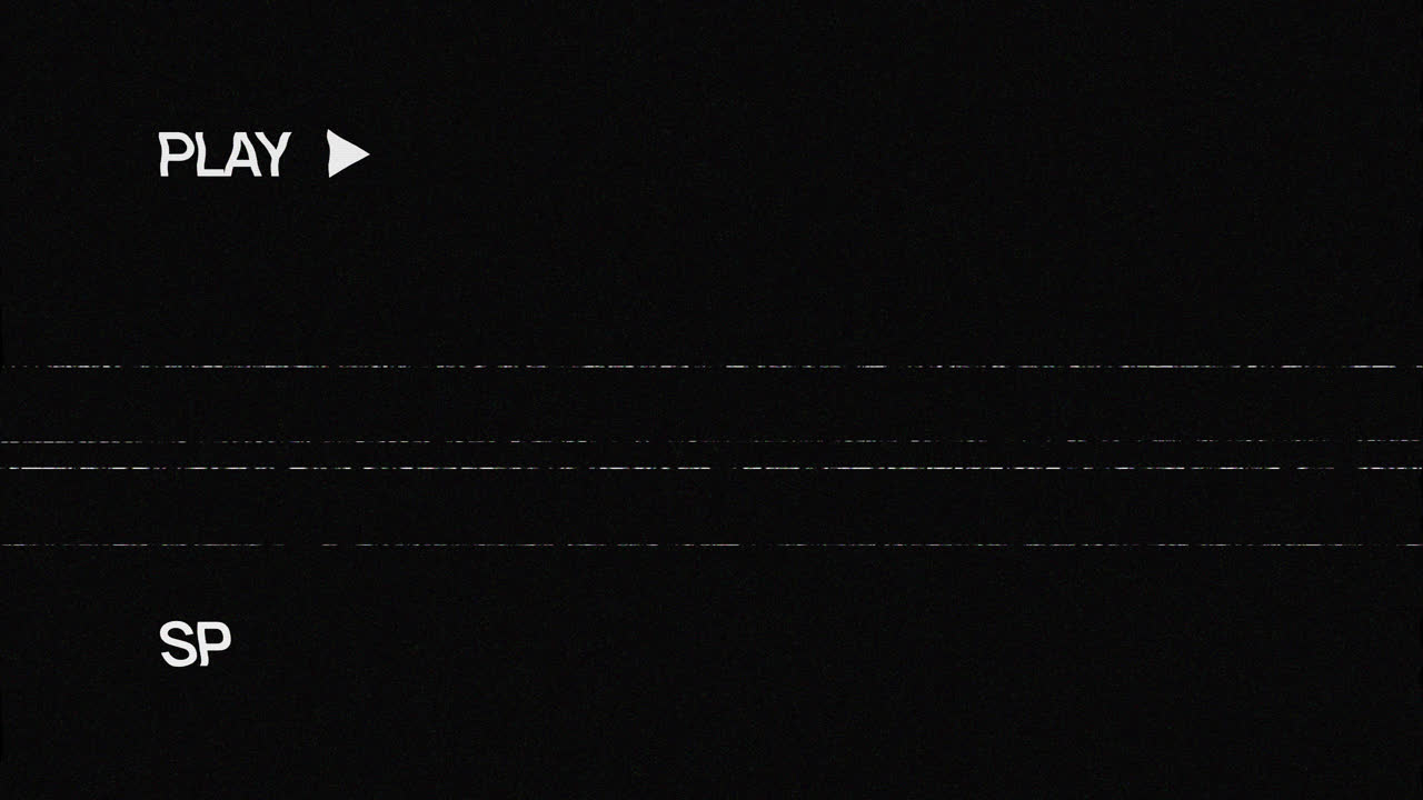 Layar Pemutaran VHS dengan Efek Statis dan Glitch
