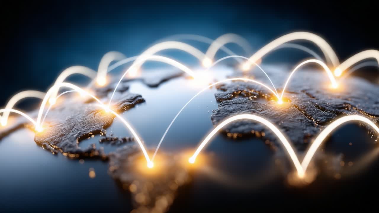 A Captivating Visualization of Global Connectivity Illustrated Through a Detailed Digital Map Highlighting Network Links Across Continents and Cities