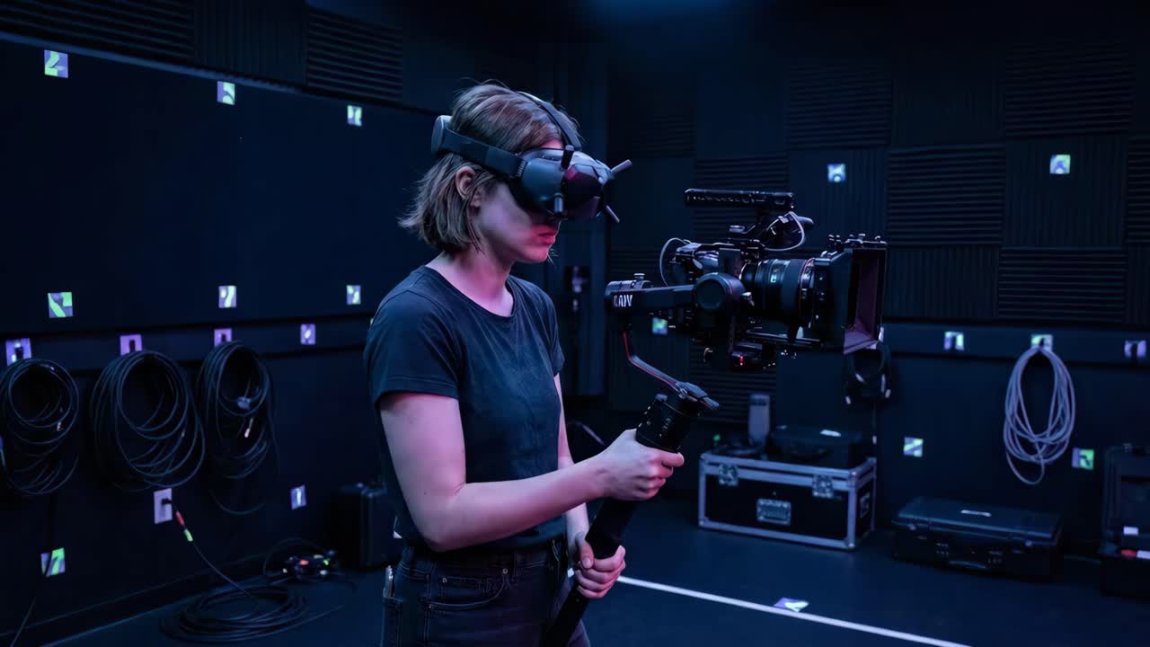 Woman using VR and camera in a studio