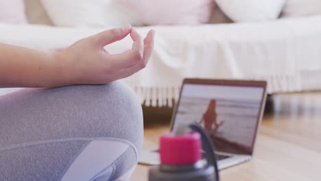 caucasian vlogger female exercising at home