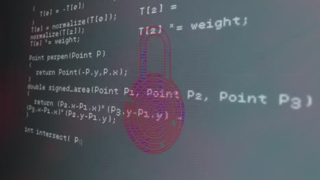 animation of padlock with biometric fingerprint and data processing