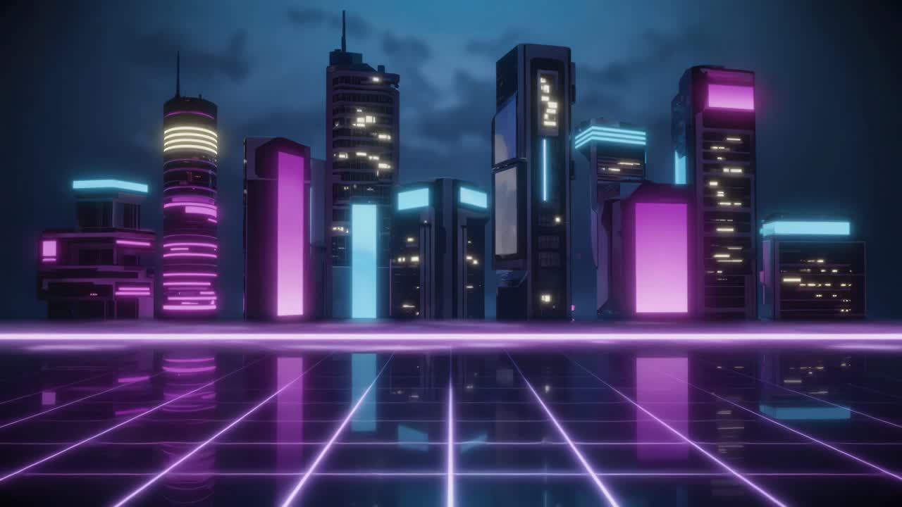 Il paesaggio cittadino cyberpunk di notte