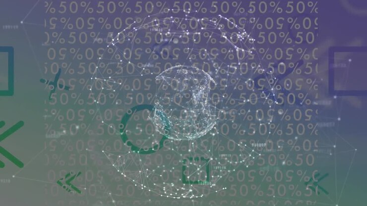 Animazione di una rete di connessioni su icone.