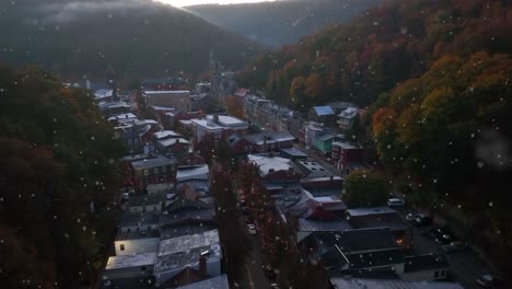 snow flurries in beautiful ski resort town