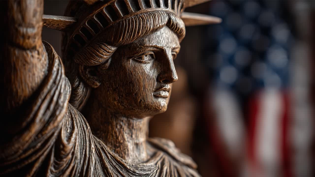 A Close-Up View of a Majestic Statue Representing Freedom and Democracy, Symbolizing Hope and Opportunity Against a Background of Patriotism