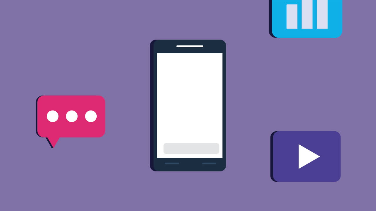 소셜 미디어 아이콘과 스마트폰 애니메이션