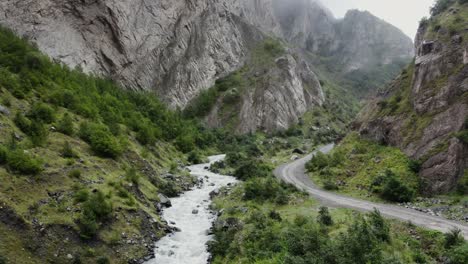 mountain valley scenery with river and road