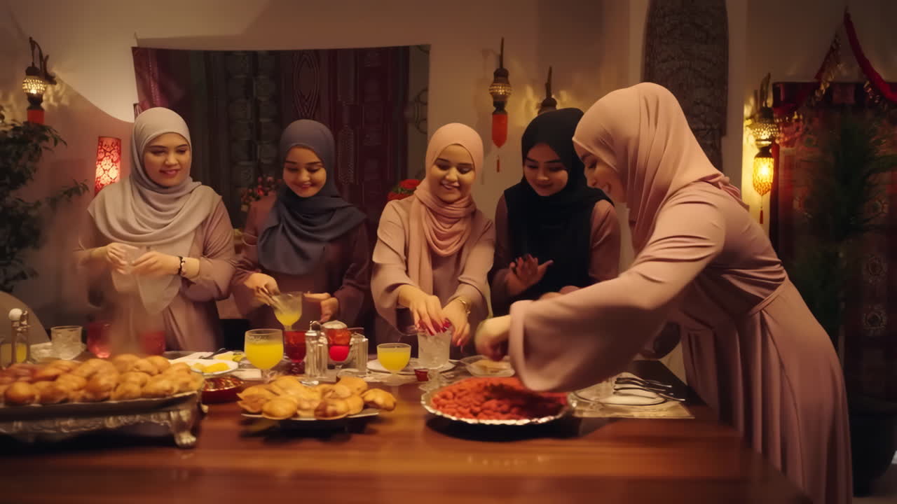 Muslim Women Enjoying a Festive Meal Together