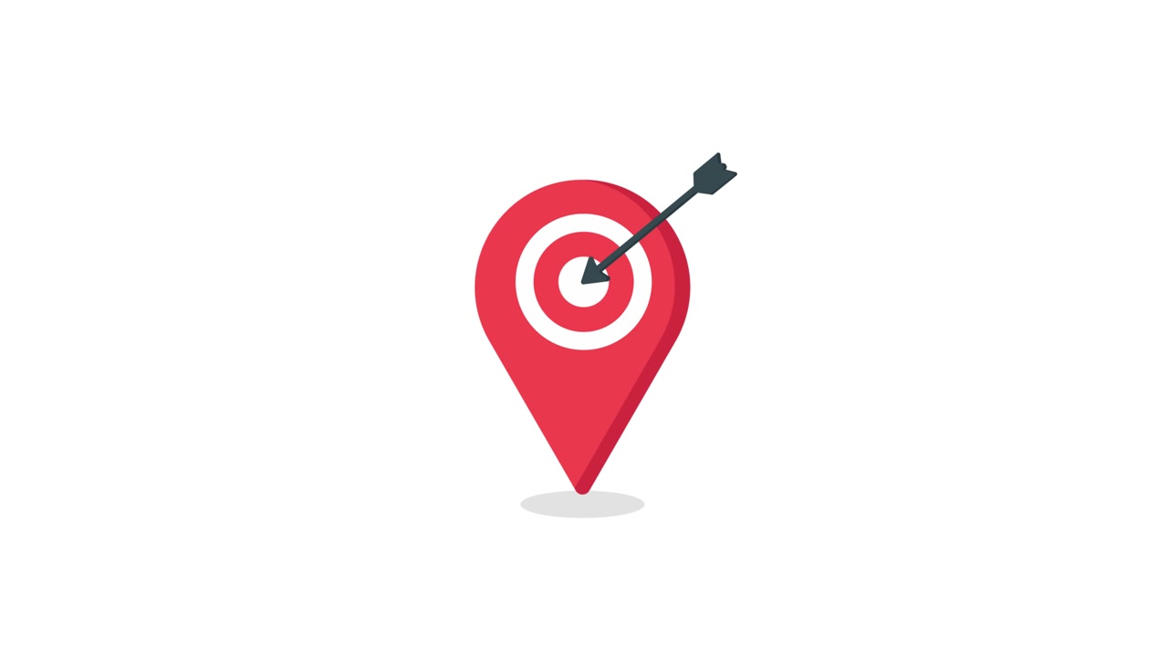 Animated Map Pin with Target and Arrow Hitting Bullseye