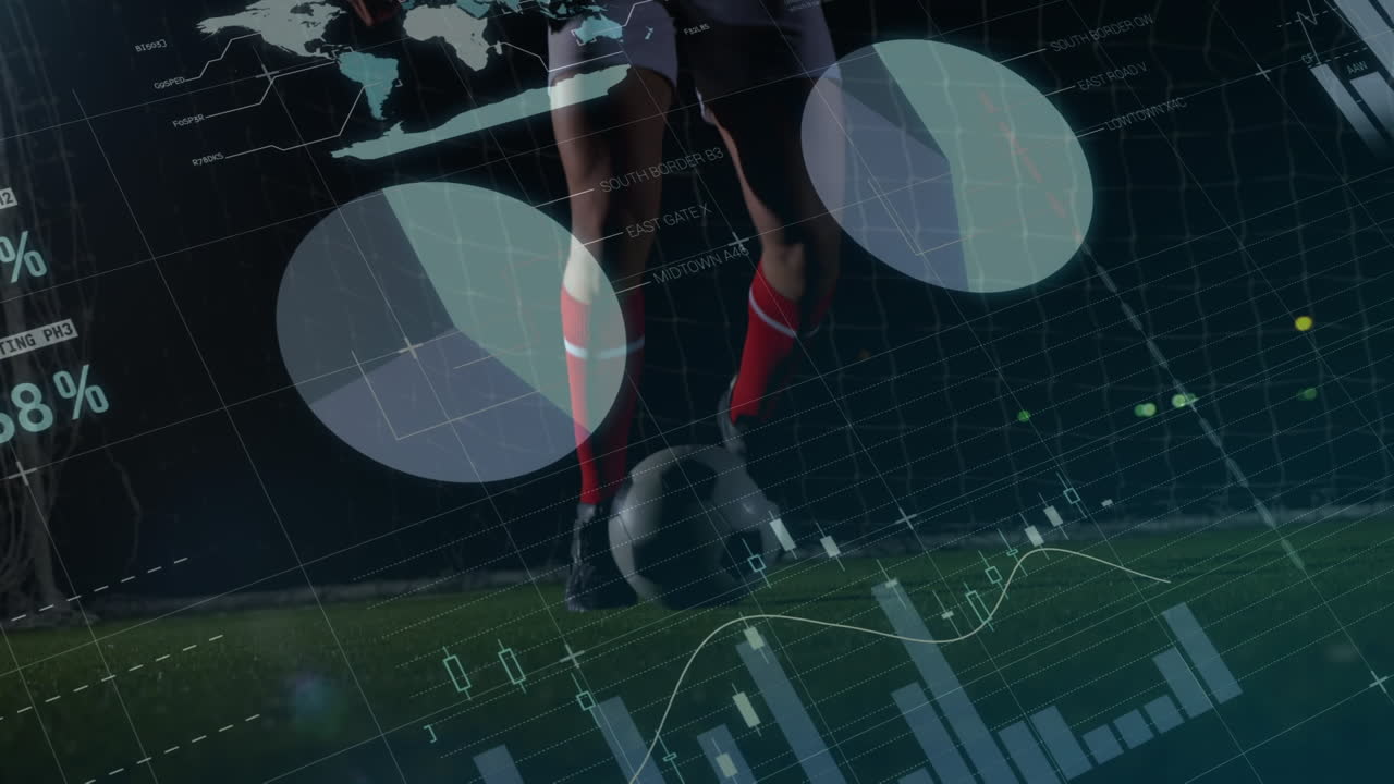 animación del procesamiento de datos sobre un jugador de fútbol caucásico