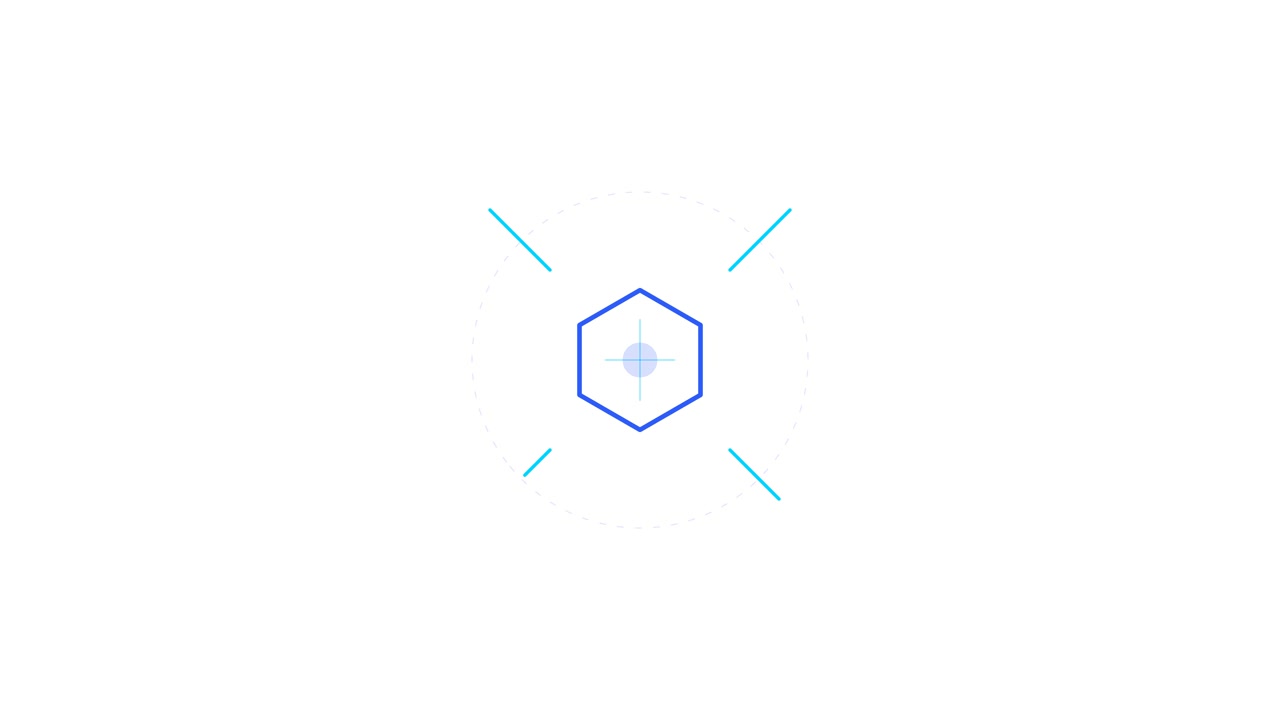 Minimalist Animated Hexagon Icon with Pulsing Target Reticle