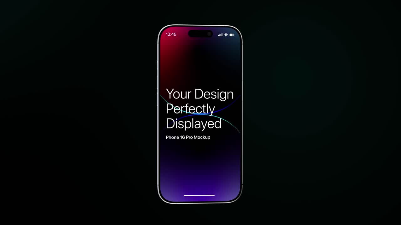 Renderização 3D de um mockup de smartphone giratório em um fundo escuro.