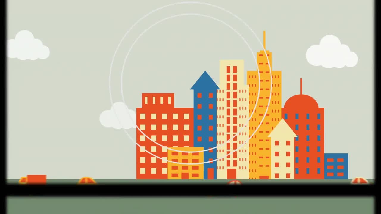 escaneo de alcance sobre vehículos en la carretera contra edificios altos