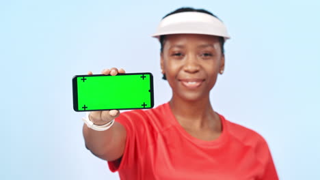 green-screen,-phone-and-woman-in-studio