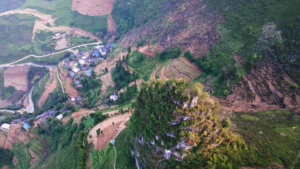 This drone footage captures the serene beauty of a rural village in North Vietnam