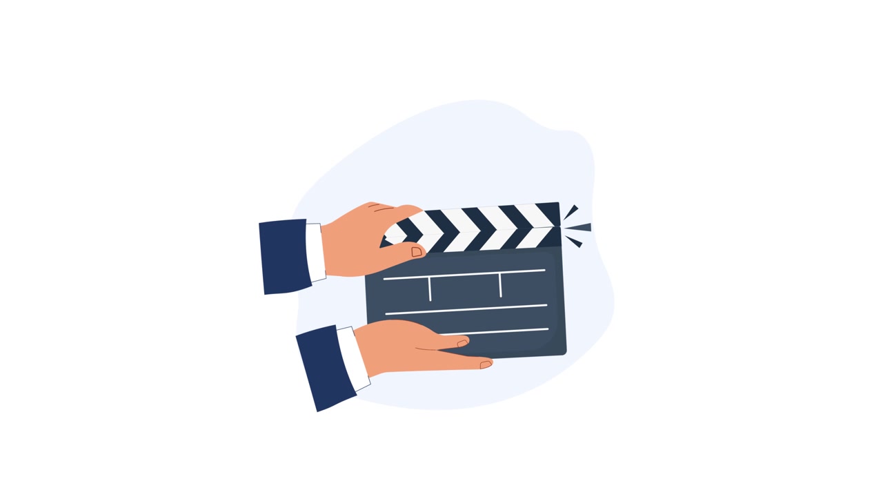 Animated Hands Holding and Closing a Film Clapperboard