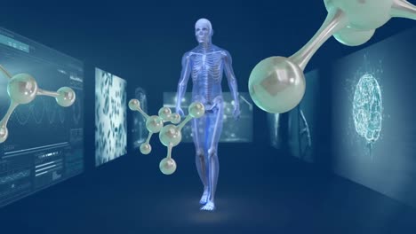 animación de micro 3d de moléculas, esqueleto y procesamiento de datos