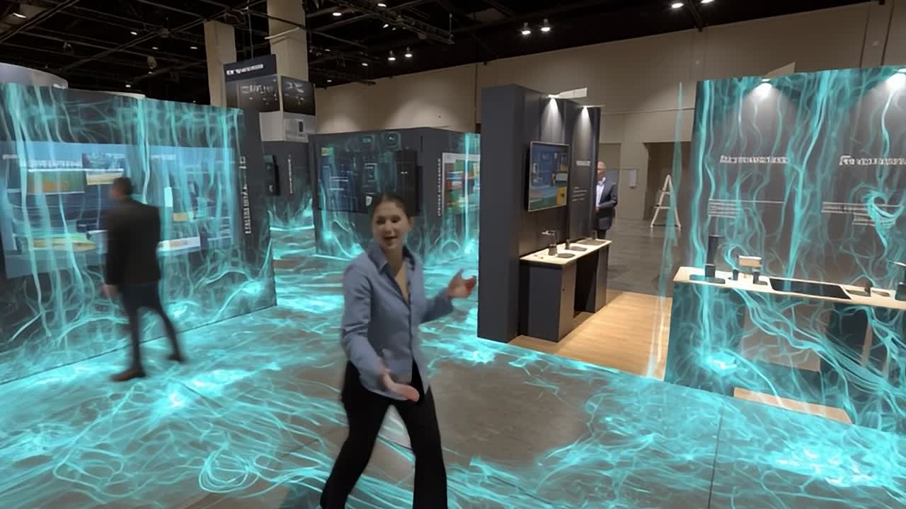 Virtual technology exhibit with dynamic floor design in convention center