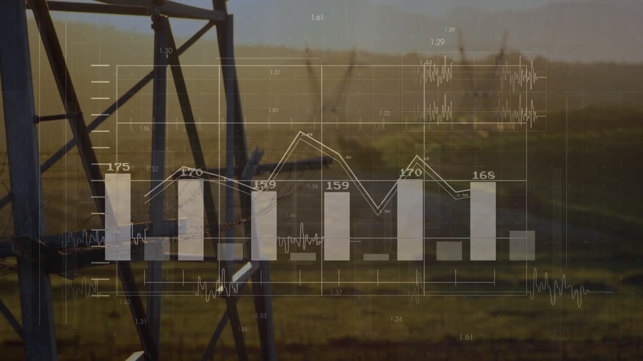 Animation of data processing over electricity pylons | Premium Stock ...