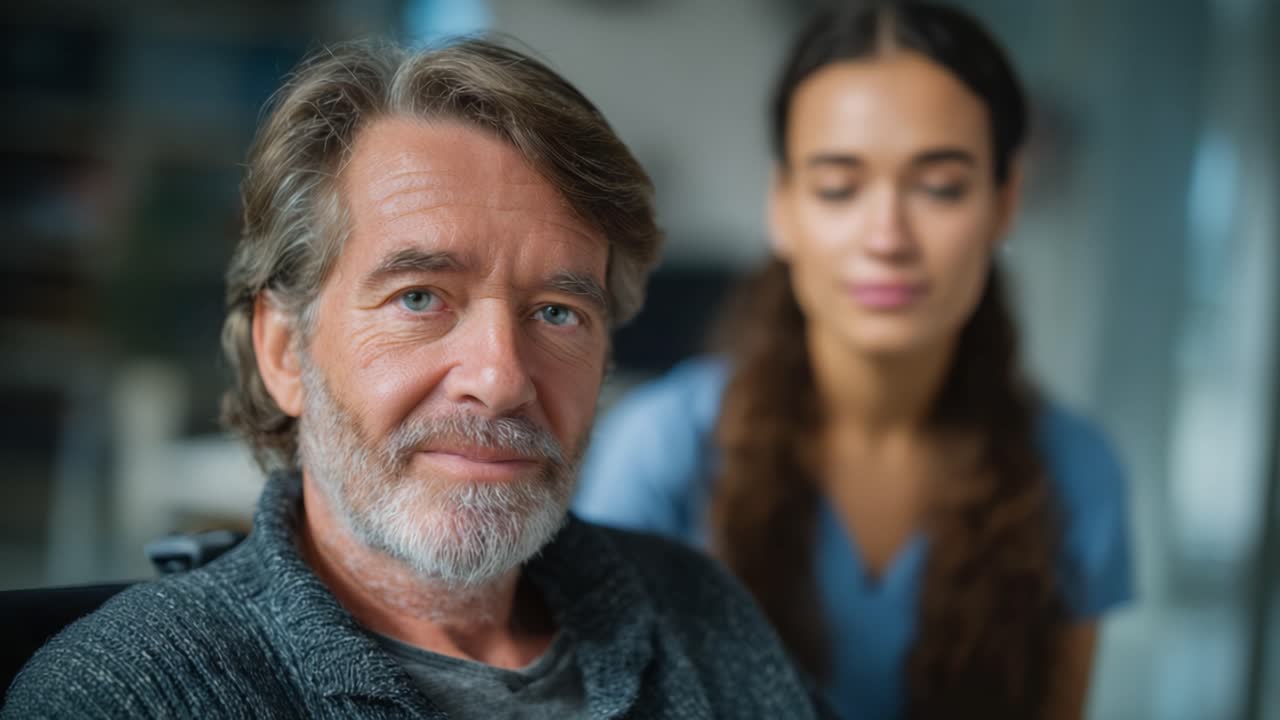 A heartwarming moment between two individuals showcasing companionship and care in a nurturing environment, highlighting the bond shared in their unique relationship