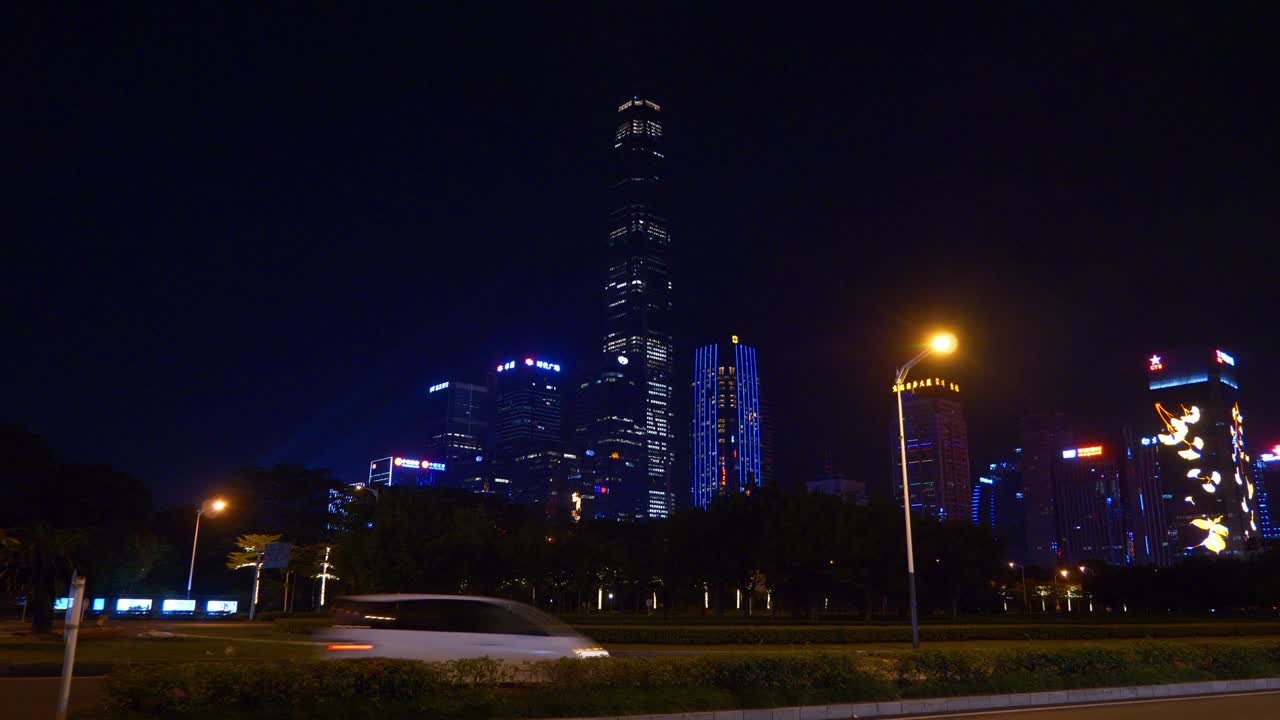 밤 시간 젠 시내 금융 센터 교통 거리 파노라마 4k 중국