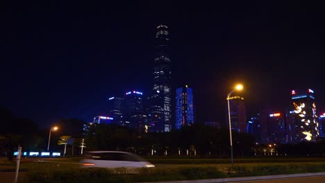 night time shenzhen downtown finance center traffic street panorama 4k china