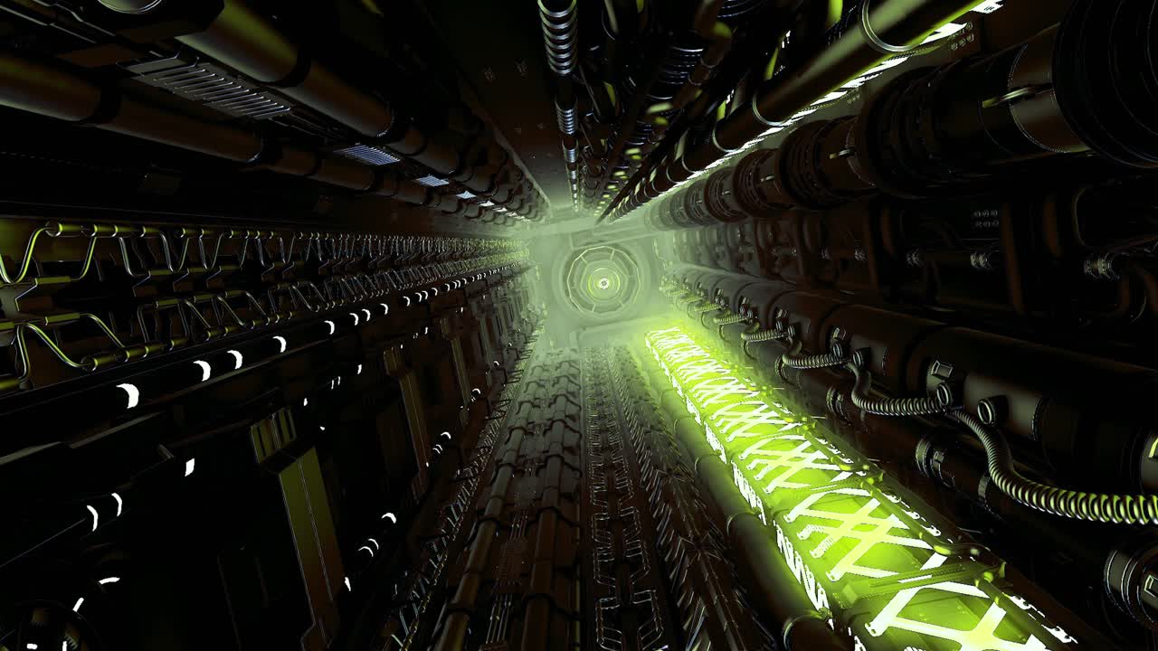 corredor futurista con luces verdes brillantes