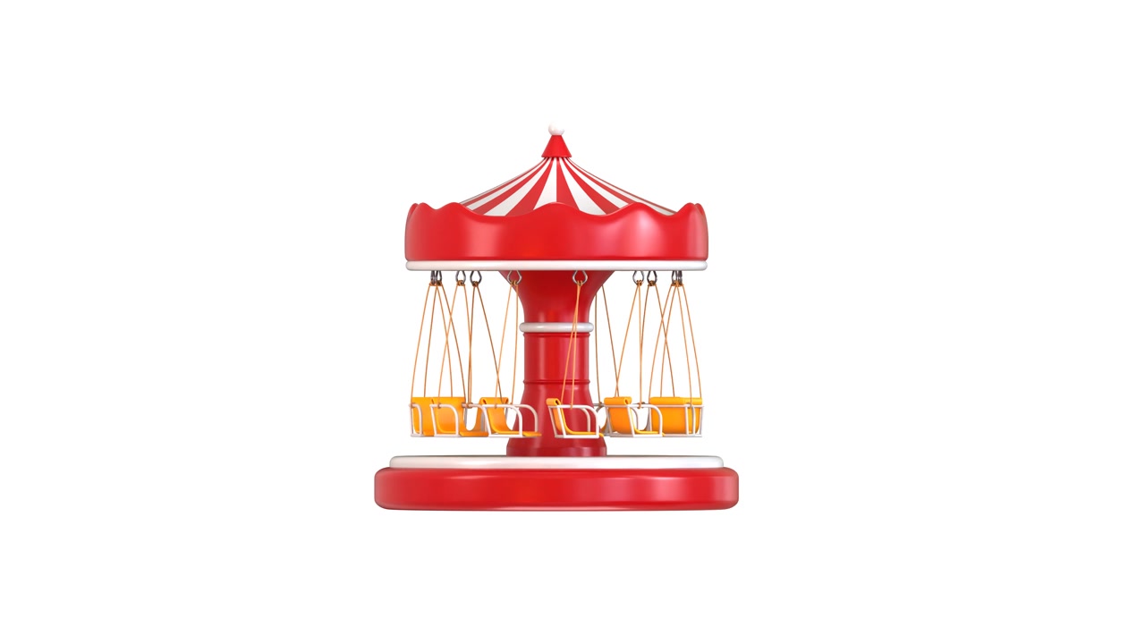 3D Animation of a Red Spinning Swing Carousel Ride