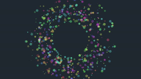 hipnotizante círculo flotante de puntos coloridos en fondo oscuro