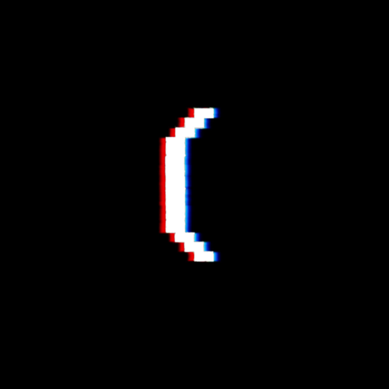 Effetto glitch pixelato su simbolo di parentesi aperta.