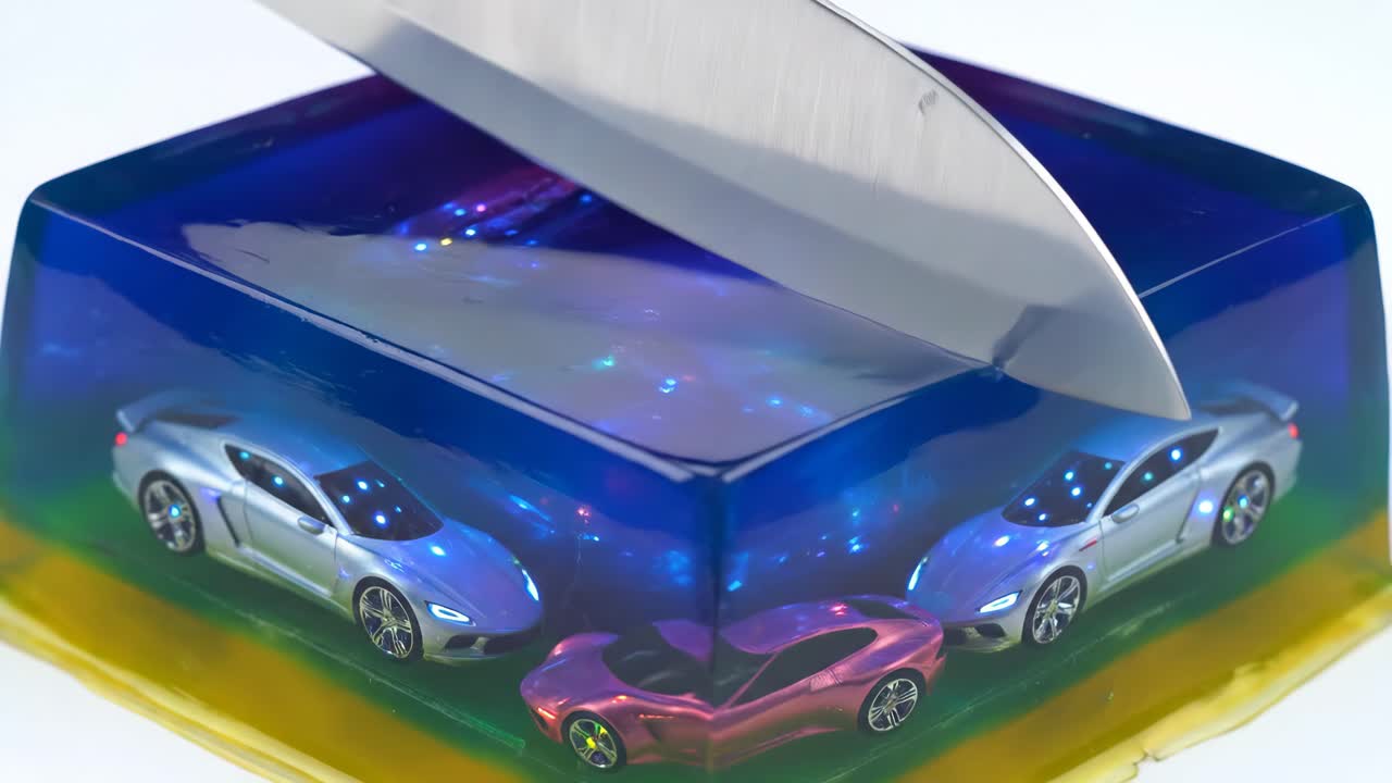Car inside jelly cube