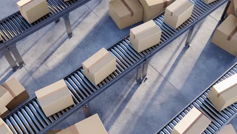 carton boxes on conveyor system 3d loop animation