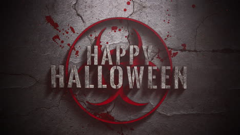 texto de primer plano animado feliz halloween y fondo de horror místico con signo tóxico y sangre oscura