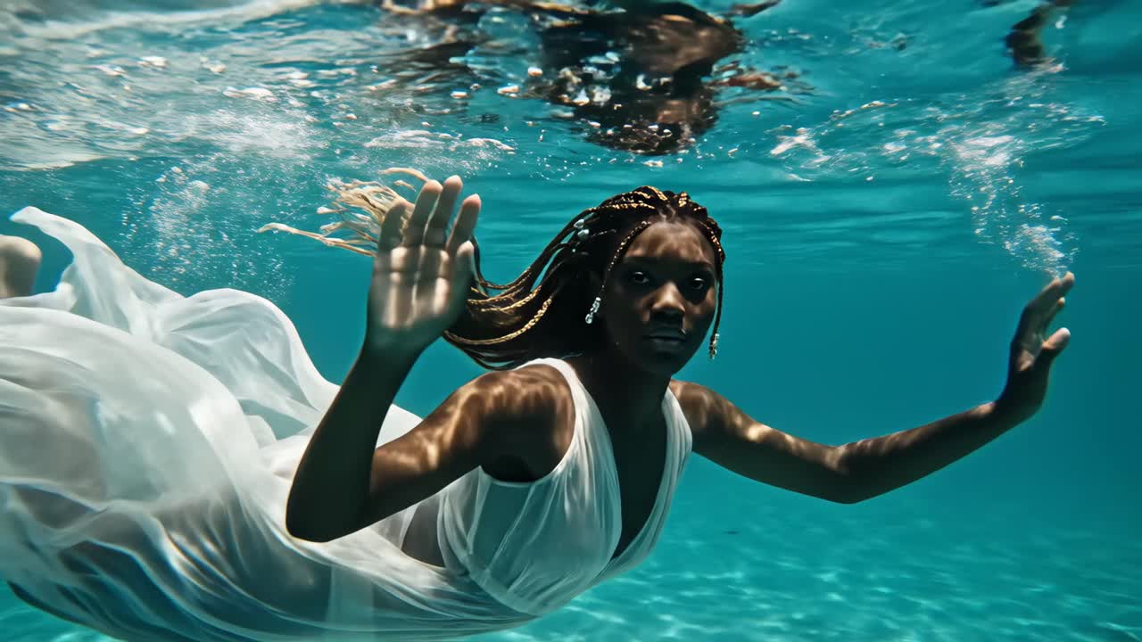 Underwater woman in white dress