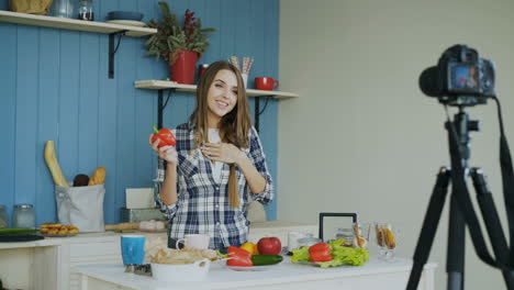 Woman Cooking Tutorial with Red Bell Peppers