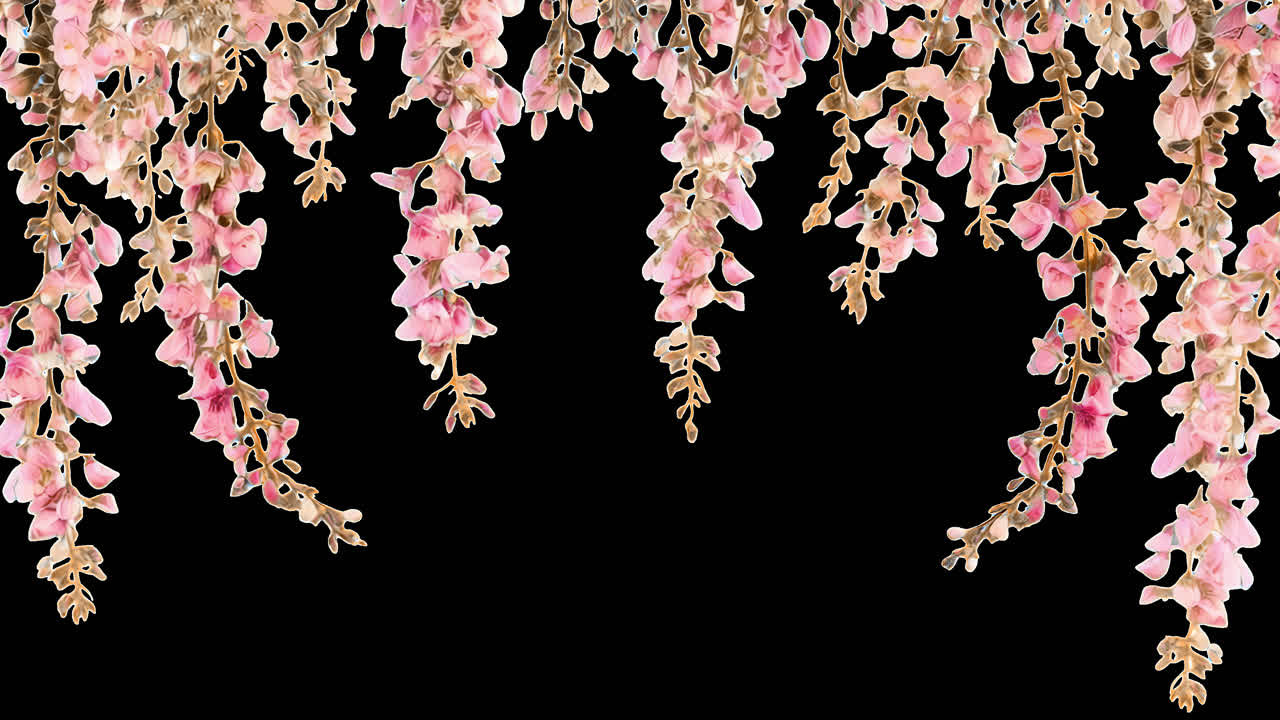 Elegant floral hanging design animated overlay, transparent 4K video, alpha channel, ProRes 4444