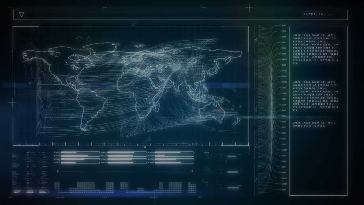 animación del procesamiento de datos sobre el mapa del mundo