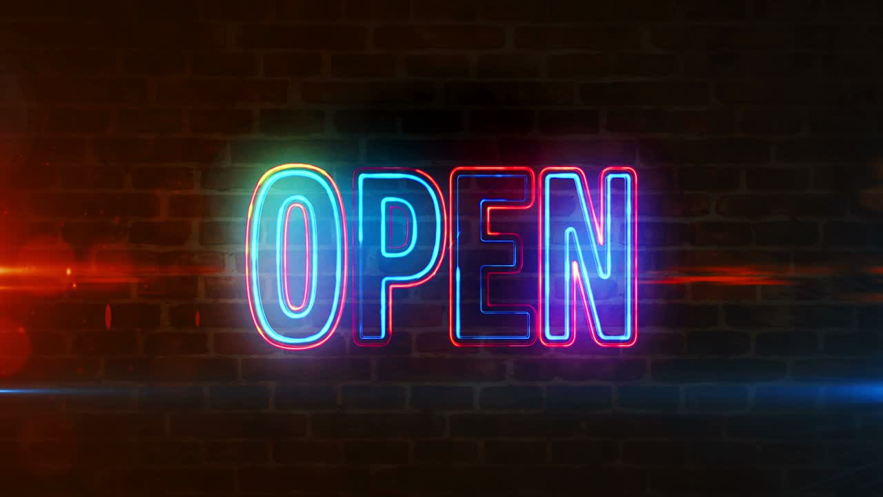 Open source code symbol neon on brick wall