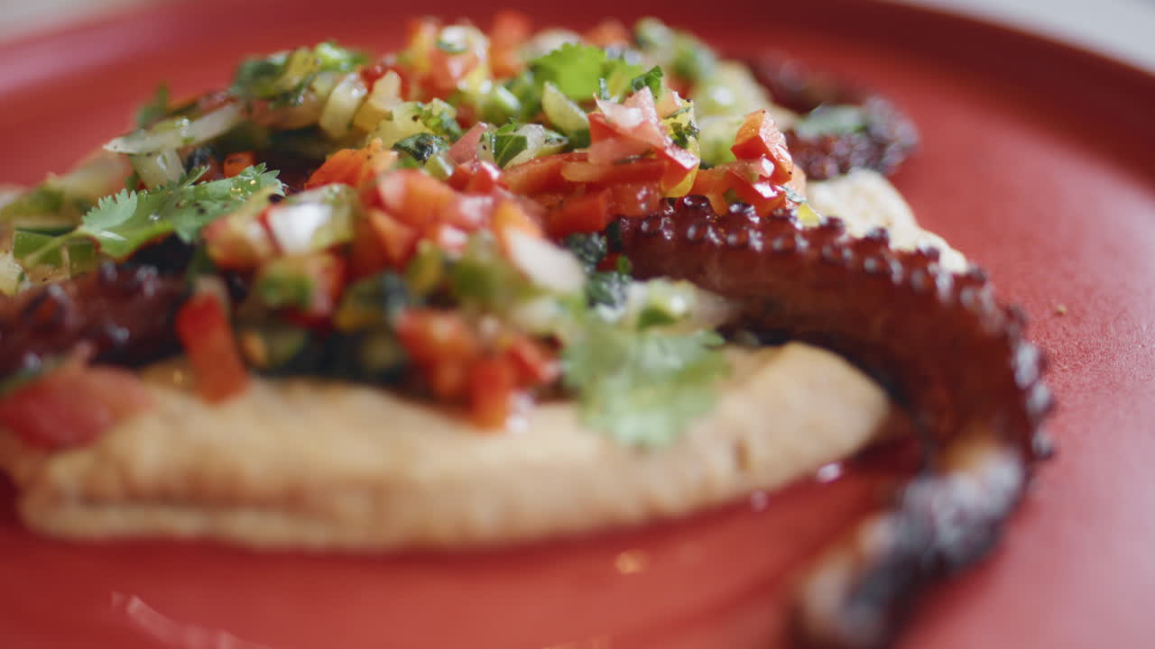 옥토푸스 타클 (octopus tentacles) 과 세비치 (ceviche) 는 전통적인 지중해 요리입니다.