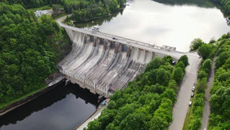aerial shot of slapy dam blending engineering with nature in czech republic