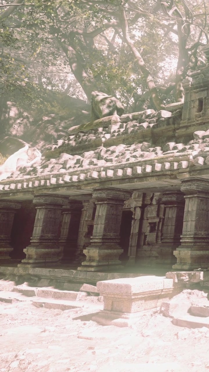 Ancient temple structure surrounded by trees in a natural setting