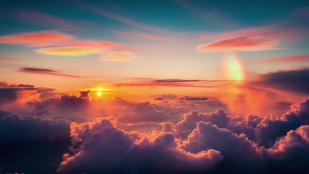 Vista aerea di un tramonto vibrante sopra le nuvole