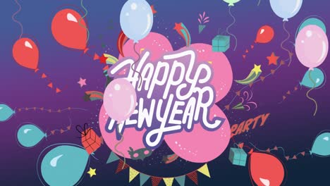 풍선 위 에 새해 축하 문자 의 애니메이션