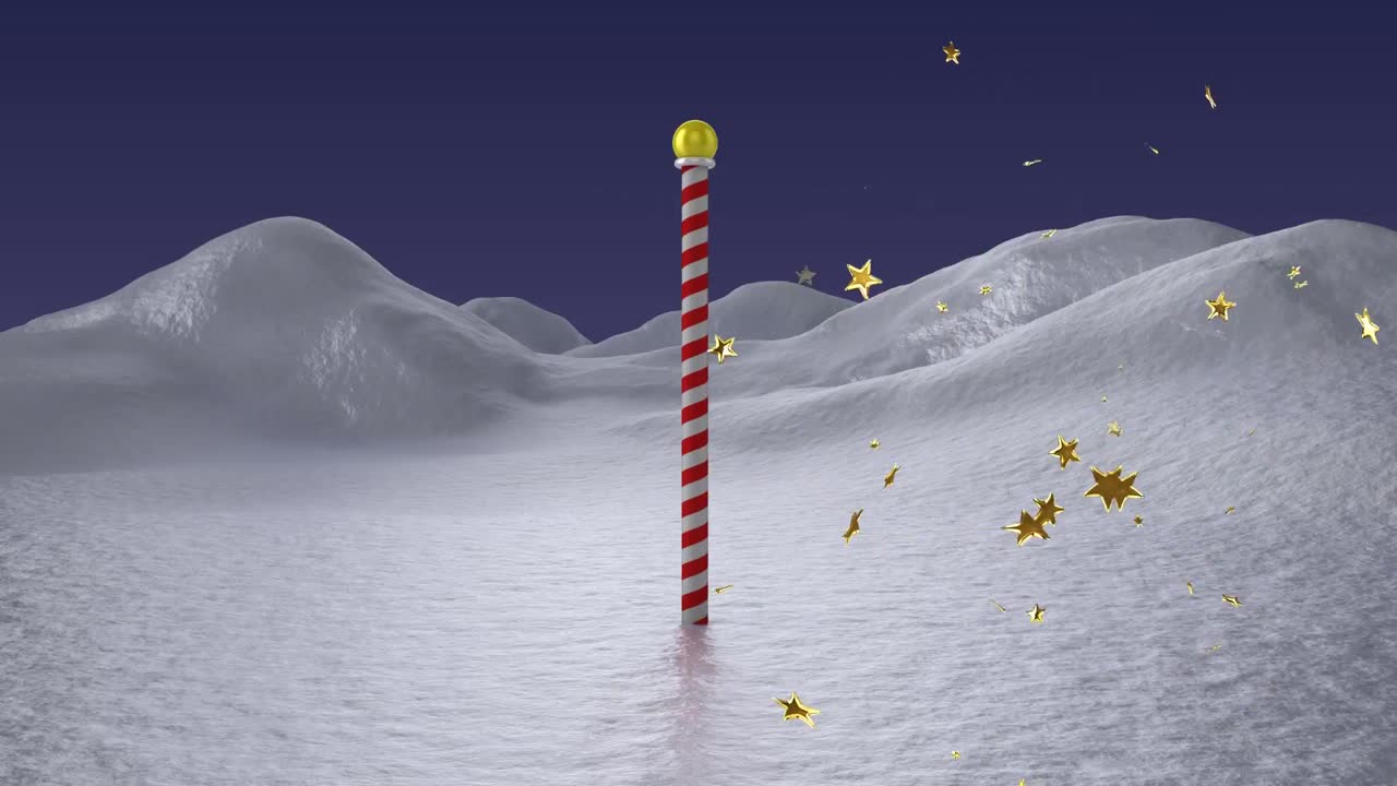 Animation of falling stars over winter scenery