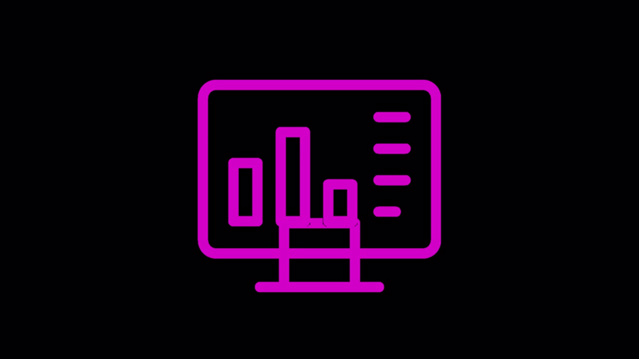 Animiertes Magenta Balkendiagramm-Symbol auf schwarzem Hintergrund